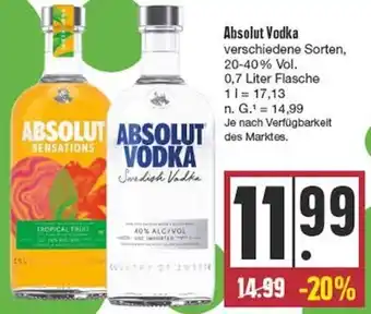 Edeka Absolut Vodka 0,7 Liter Flasche Angebot