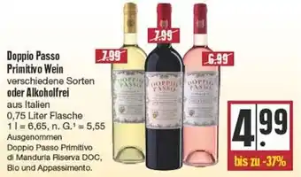 Edeka Doppio Passo Primitivo Wein oder Alkoholfrei 0,75 Liter Flasche Angebot