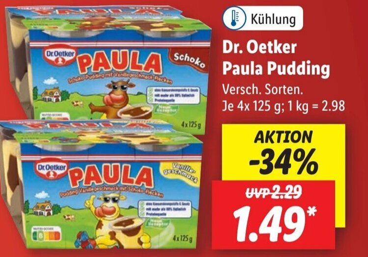Dr. Oetker Paula Pudding 4x125g Angebot bei Lidl