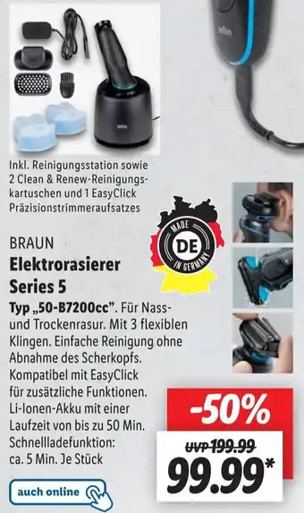 Lidl BRAUN Elektrorasierer Series 5 Typ ,,50-B7200cc". Angebot