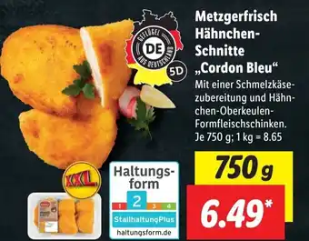 Lidl Metzgerfrisch Hähnchen- Schnitte ,,Cordon Bleu" 750g Angebot