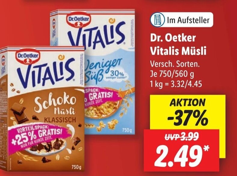 Dr. Oetker Vitalis Müsli 1kg Angebot bei Lidl