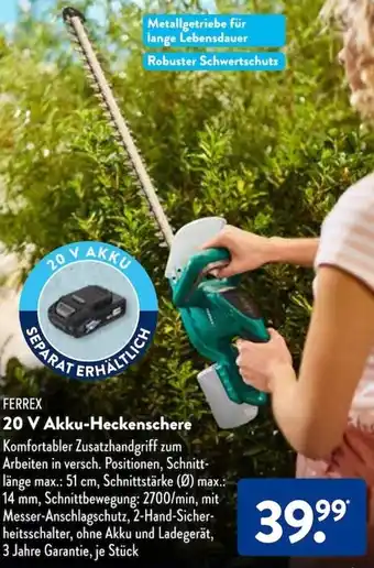 Aldi Süd FERREX 20 V Akku-Heckenschere Angebot