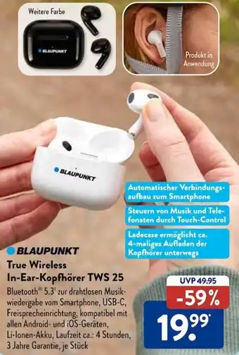 Aldi Süd BLAUPUNKT True Wireless In-Ear-Kopfhörer TWS 25 Angebot