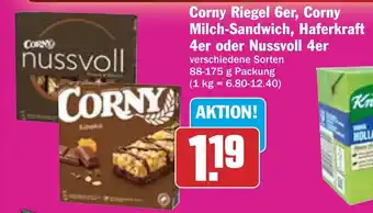 AEZ Corny Riegel 6er, Corny Milch-Sandwich, Haferkraft 4er oder Nussvoll 4er 88-175g Angebot