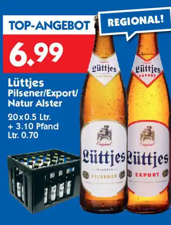 Hol'ab Getränkemarkt Lüttjes Pilsener/Export/ Natur Alster 20*500ml Angebot