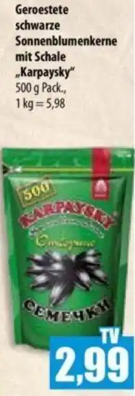 Mix Markt Geroestete schwarze Sonnenblumenkerne mit Schale „Karpaysky" 500 g Pack., Angebot