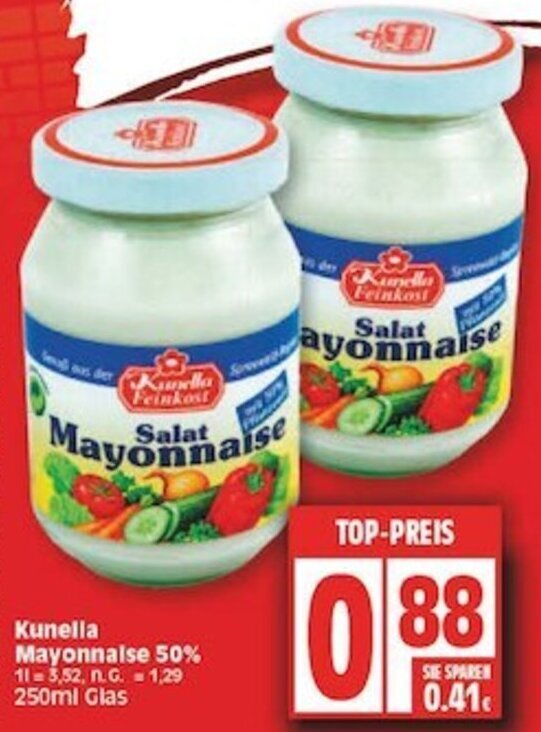 Kunella Mayonnaise 250ml Glas Angebot bei Edeka