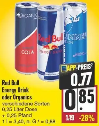 Edeka Red Bull Energy Drink oder Organics 0,25 Liter Dose Angebot