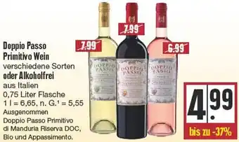 Edeka Doppio Passo Primitivo Wein oder Alkoholfrei 0,75 Liter Flasche Angebot