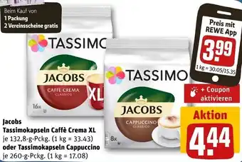 REWE Jacobs Tassimokapseln Caffè Crema XL 132,8 g oder Tassimokapseln Cappuccino 260 g Angebot