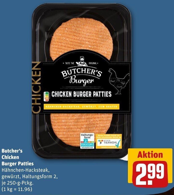 Butcher's Chicken Burger Patties 250gPckg. Angebot bei REWE