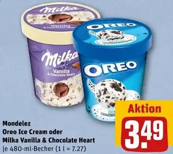 REWE Mondelez Oreo Ice Cream oder Milka Vanilla & Chocolate Heart 480-ml-Becher Angebot