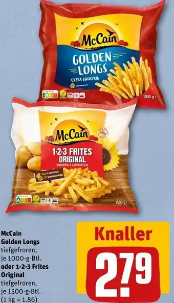 REWE McCain Golden Longs 1000 g oder 1-2-3 Frites Original 1500 g Btl. Angebot