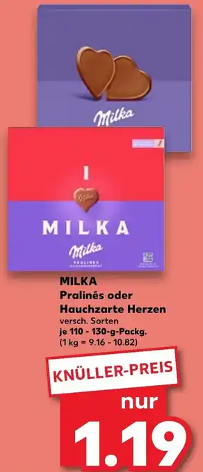 Kaufland MILKA Pralinés oder Hauchzarte Herzen 110-130 g Packg. Angebot