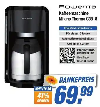 Expert Bening Rowenta Kaffeemaschine Milano Thermo C3818 Angebot