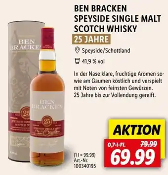 Lidl BEN BRACKEN SPEYSIDE SINGLE MALT SCOTCH WHISKY 0,7 L-Fl. Angebot