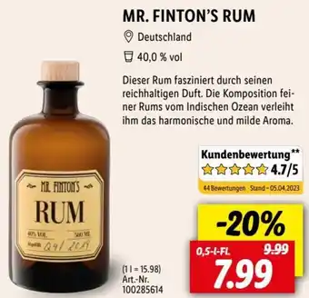 Lidl MR. FINTON'S RUM 0,5 L-Fl. Angebot