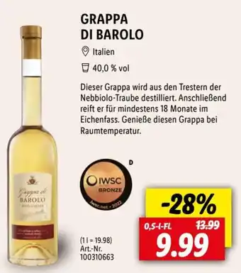 Lidl GRAPPA DI BAROLO 0,5 L-Fl. Angebot