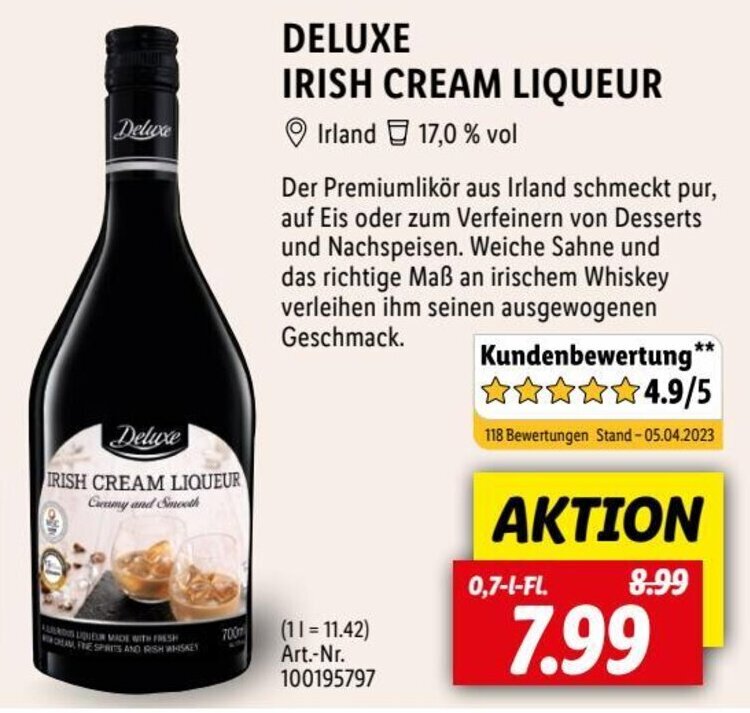 DELUXE IRISH CREAM LIQUEUR 0,7 LFl. Angebot bei Lidl