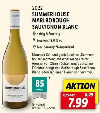 Lidl 2022 SUMMERHOUSE MARLBOROUGH SAUVIGNON BLANC 0,75 L-Fl. Angebot