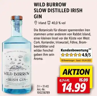 Lidl WILD BURROW SLOW DISTILLED IRISH GIN 0,7 L-Fl. Angebot
