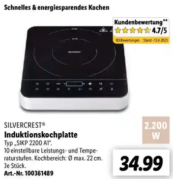 Lidl SILVERCRESTⓇ Induktionskochplatte ,SIKP 2200 A1" Angebot