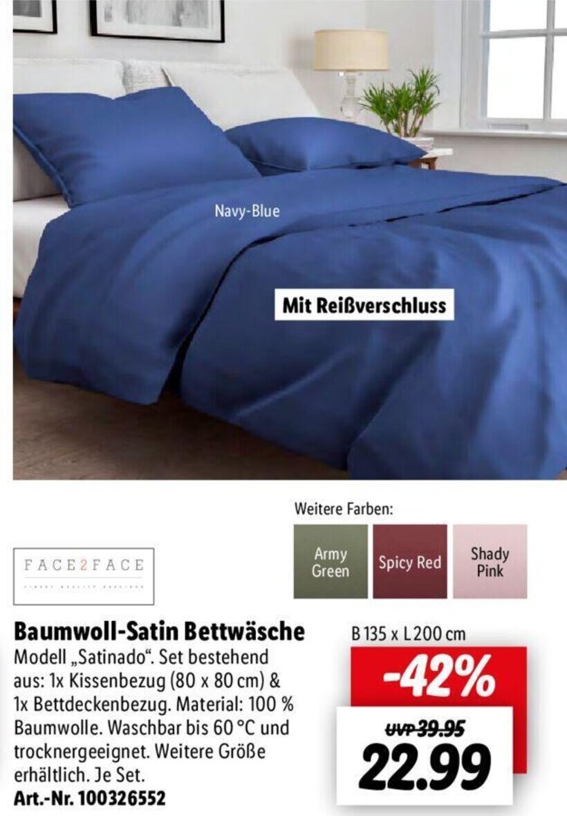 Lidl FACE2FACE Baumwoll-Satin Bettwäsche Angebot