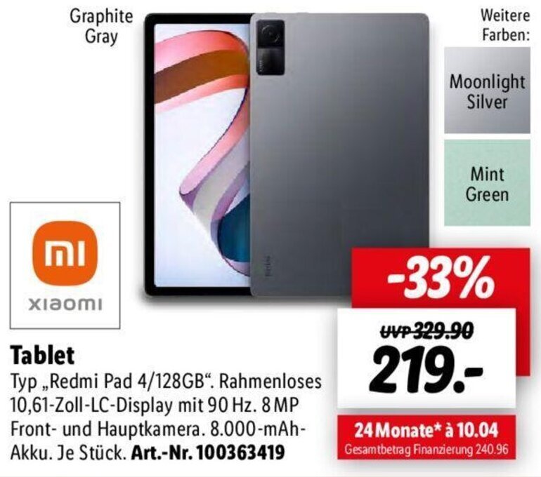 Lidl xiaomi Tablet Redmi Pad 4/128GB Angebot