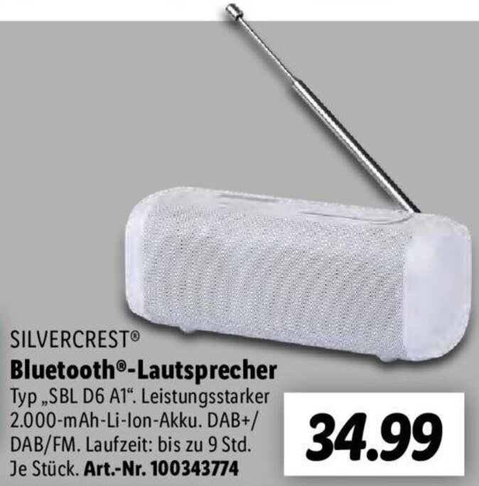 SILVERCRESTⓇ Bluetooth®Lautsprecher SBL D6 A1 Angebot bei Lidl