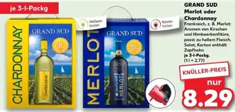 Kaufland GRAND SUD Merlot oder Chardonnay 3 L Packg. Angebot