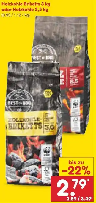 Netto Marken-Discount Holzkohle Briketts 3 kg oder Holzkohle 2,5 kg Angebot