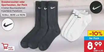 Netto Marken-Discount NIKE Sneakersocken oder Sportsocken, 3er Pack Angebot