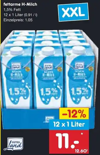 Netto Marken-Discount GUTES Land fettarme H-Milch 12 x 1 Liter Angebot