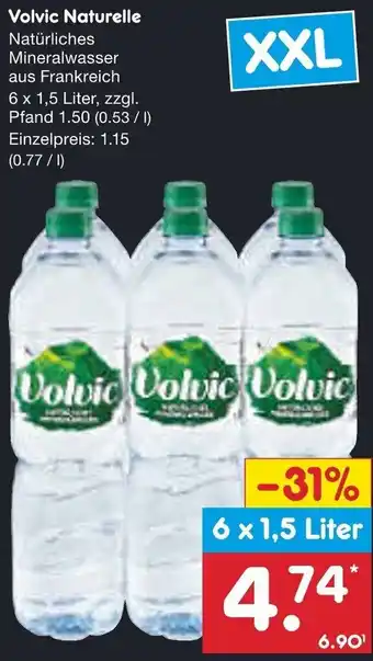 Netto Marken-Discount Volvic Naturelle Natürliches Mineralwasser 6 x 1,5 Liter Angebot