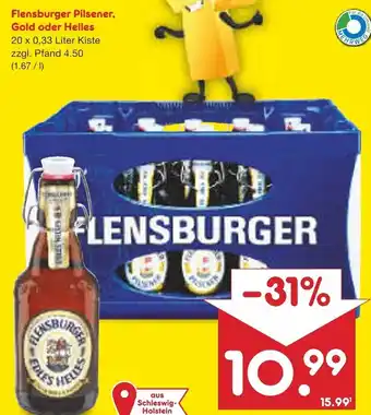 Netto Marken-Discount Flensburger Pilsener, Gold oder Helles 20 x 0,33 Liter Kiste Angebot