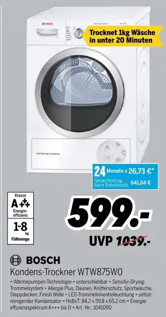 MEDIMAX Bosch Kondens Trockner WTW875WO Angebot