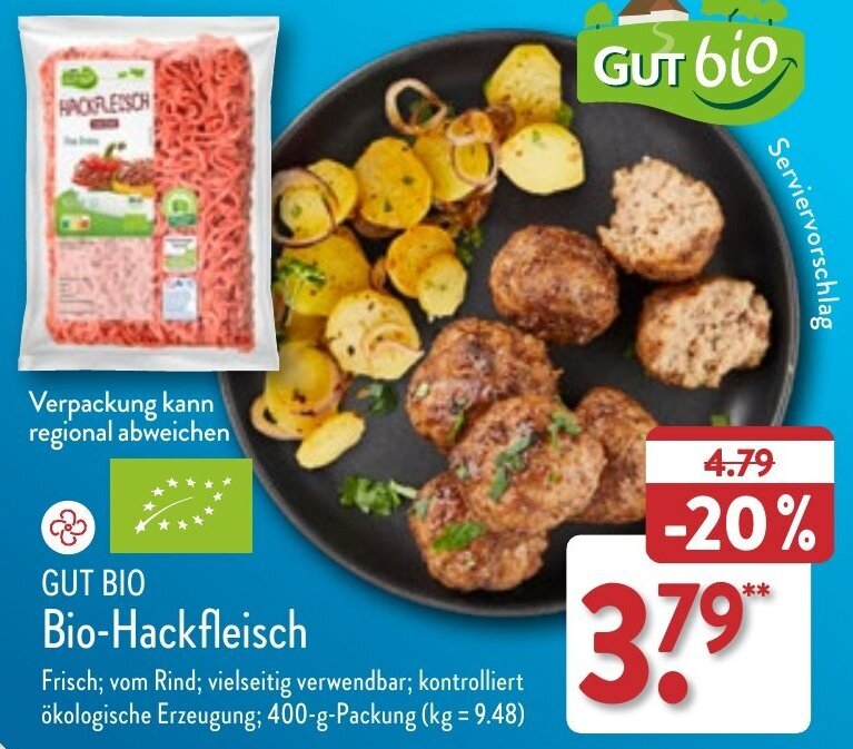 GUT BIO Bio-Hackfleisch 400 g Packung Angebot bei Aldi Nord