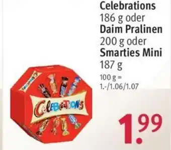 Rossmann Celebrations 186g oder Daim Pralinen 200g oder Smarties Mini 187g Angebot