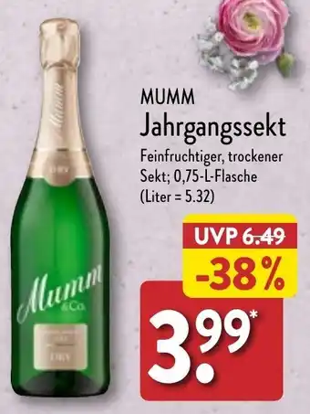 Aldi Nord MUMM Jahrgangssekt 0,75 L Flasche Angebot