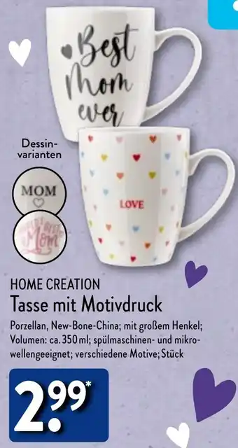 Aldi Nord HOME CREATION Tasse mit Motivdruck Angebot