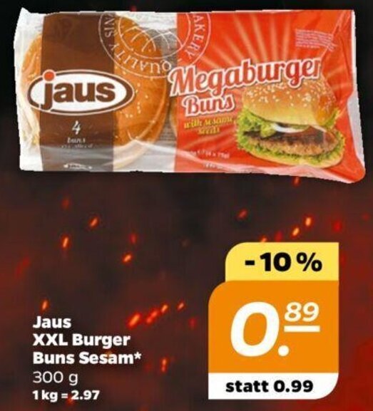 Jaus XXL Burger Buns Sesam* 300 g Angebot bei NETTO