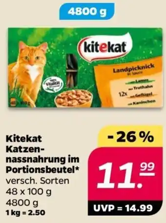 NETTO Kitekat Katzennassnahrung im Portionsbeutel* 48 x 100 g Angebot