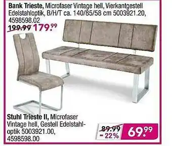 Möbel Boss Bank Trieste, Stuhl Trieste Ll Angebot