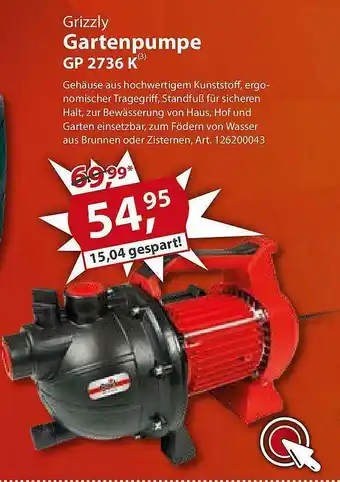 Sonderpreis Baumarkt Grizzly Gartenpumpe Gp 2736 K Angebot