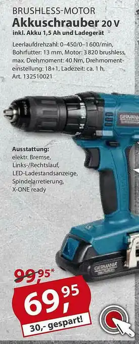 Sonderpreis Baumarkt Brushless-motor Akkuschrauber 20 V Angebot