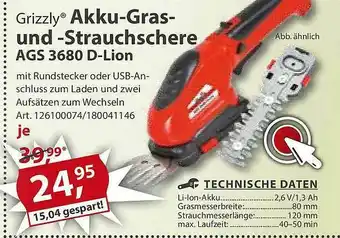 Sonderpreis Baumarkt Grizzly Akku-gras-und-strauchschere Ags 3680 D-lion Angebot