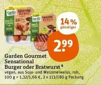 tegut Garden Gourmet Sensational Burger Oder Bratwurst Angebot