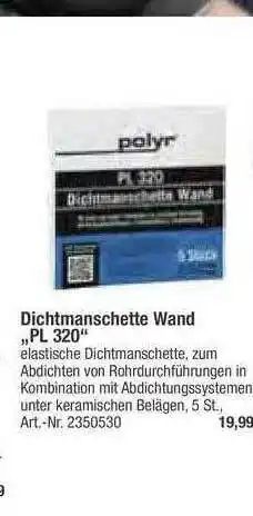 toom Baumarkt Dichtmanschette Wand „pl 320” Angebot