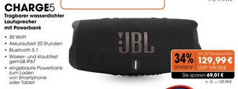 CITTI Markt JBL Tragbarer wasserdichter Lautsprecher mit Powerbank CHARGE5 Angebot